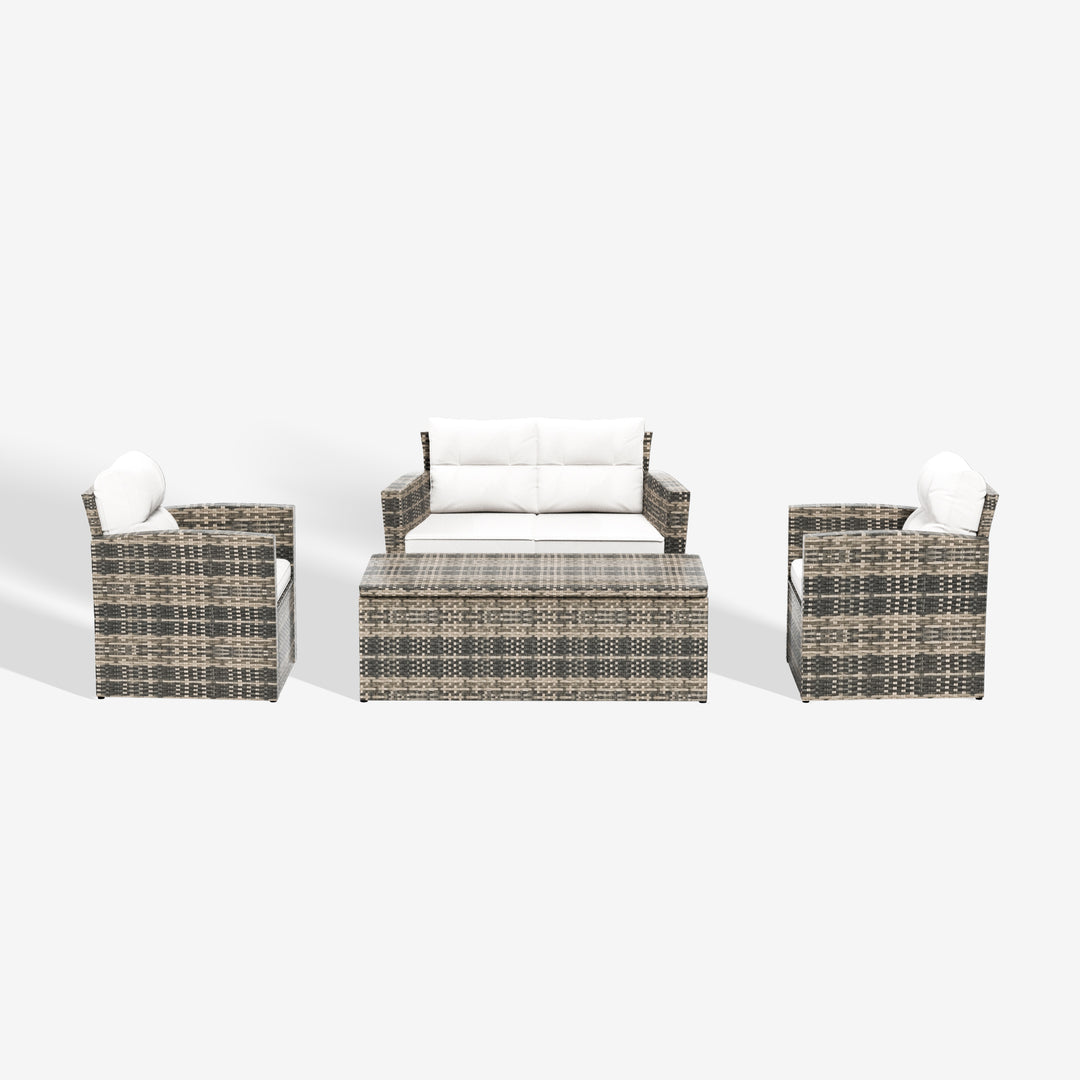 Helio 4-Piece PE Rattan Wicker Conversation Sofa Set with Cushions