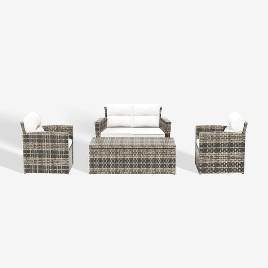 Helio 4-Piece PE Rattan Wicker Conversation Sofa Set with Cushions