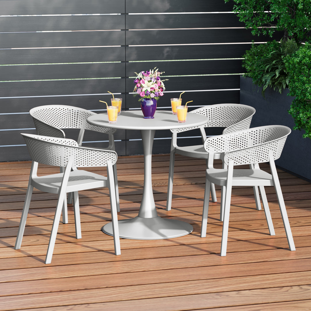 Playa 5-Piece Indoor Outdoor Metal Patio Dining Table Set With Stackable Patio Chairs