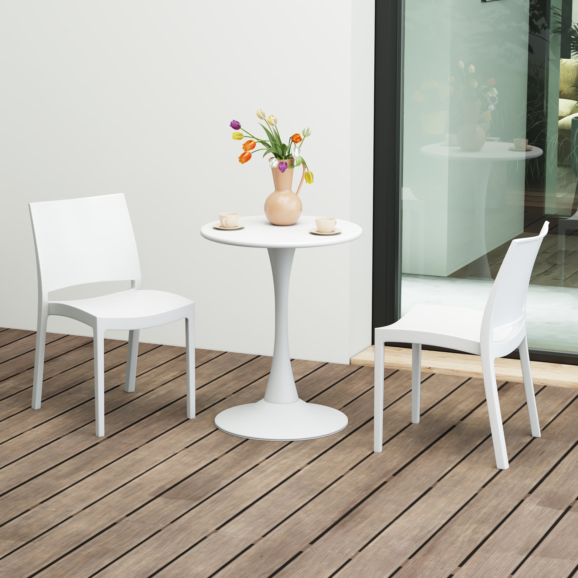 Playa 3-Piece Outdoor Round Metal Patio Dining Table Set With Stackable Patio Dining Side Chairs