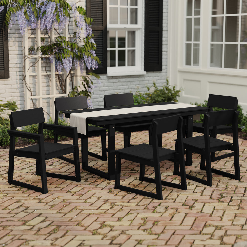 Paloma 7-Piece Modern HDPE Outdoor Patio Dining Table Set With Umbrella Hole