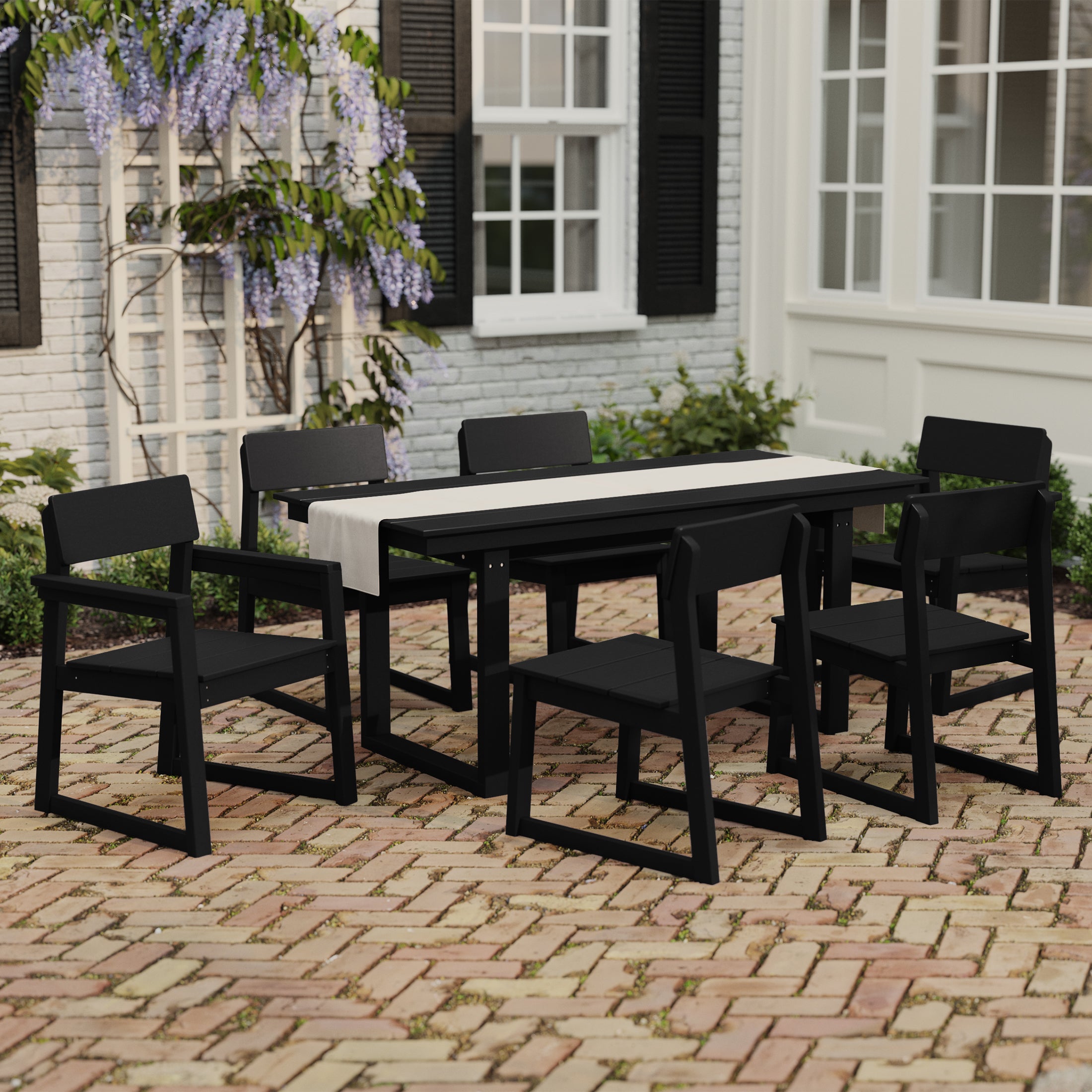 Paloma 7-Piece Modern HDPE Outdoor Patio Dining Table Set With Umbrella Hole