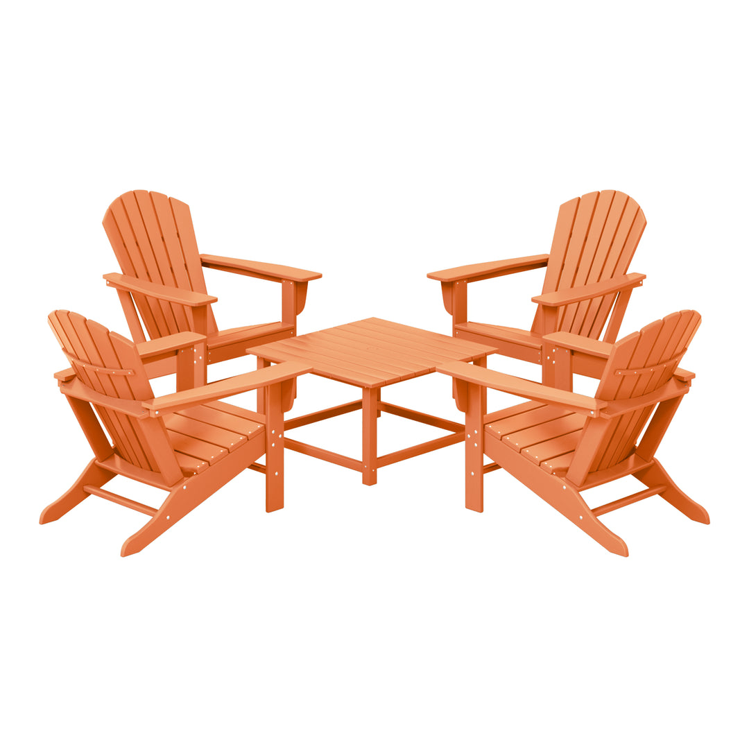 Dylan 5-Piece Outdoor Patio HDPE Adirondack Chair With Square Coffee Table Conversation Set