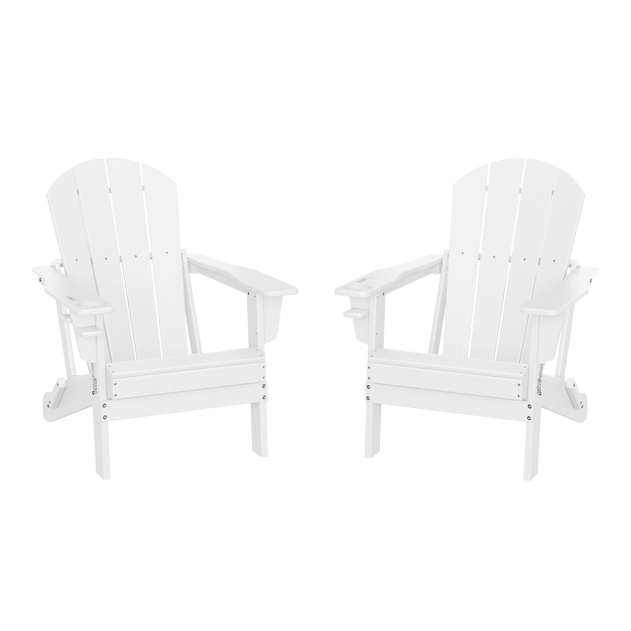 Nantucket Outdoor Patio HDPE Resin Folding Adirondack Chairs With Cup Holder and Phone Holder (Set of Two)