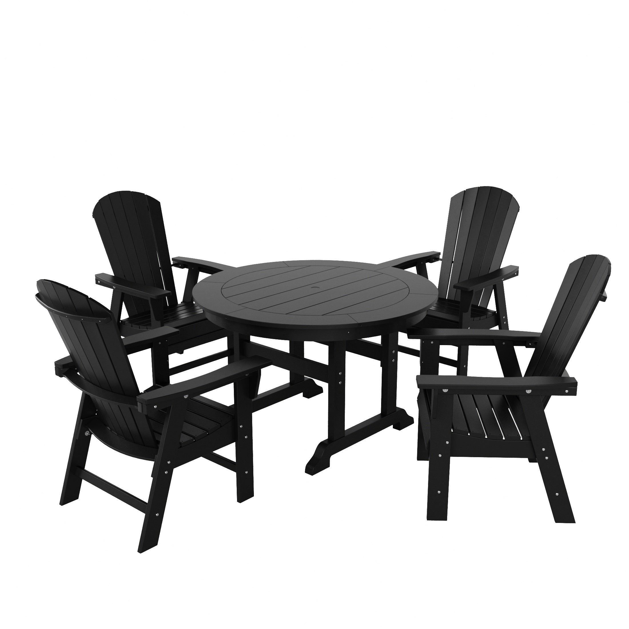 Dylan 5 Piece Outdoor Patio Dining Round Table and Shell Back Armchair Set