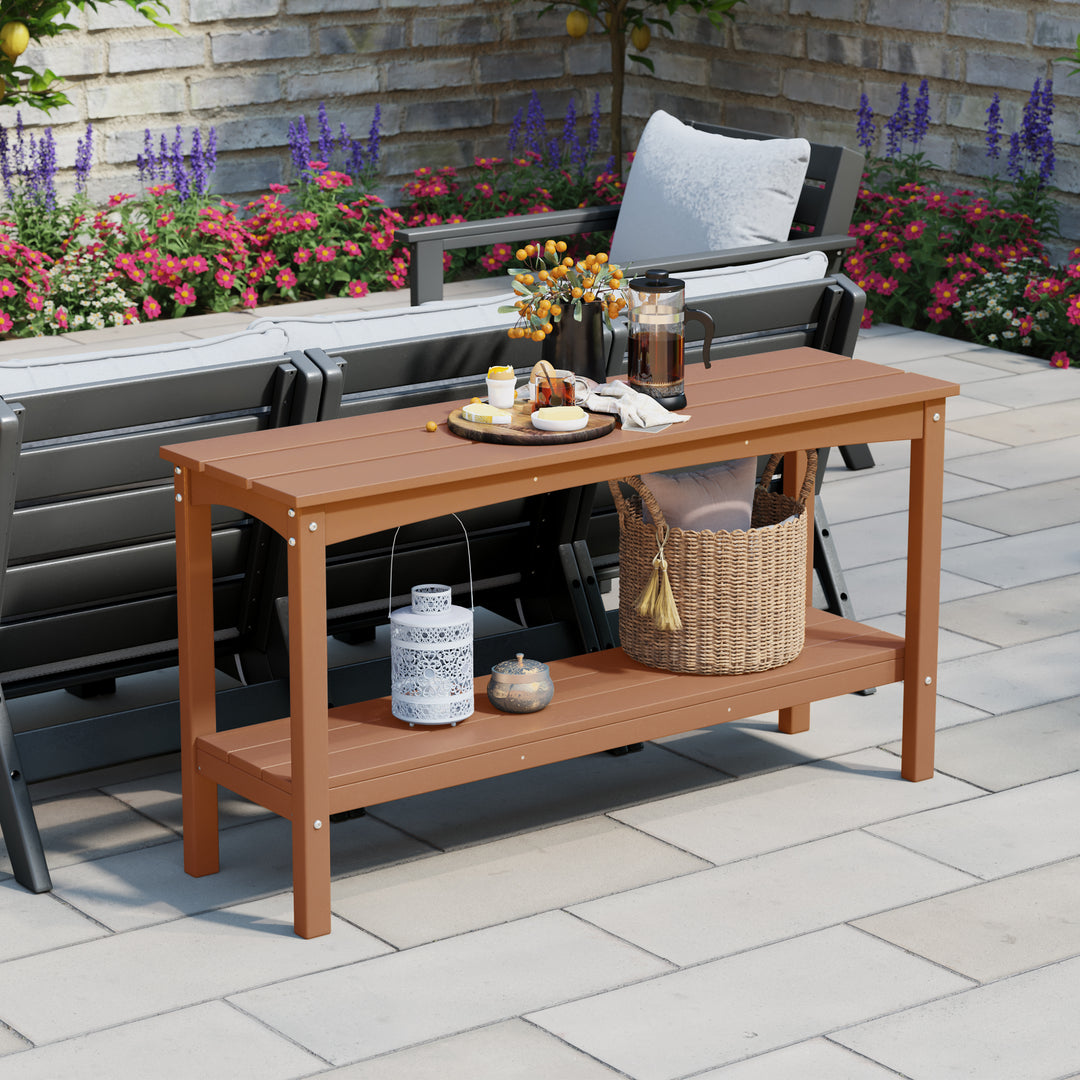 Malibu 55" Outdoor Patio HDPE Adirondack 2-Tier Shelf Console Table