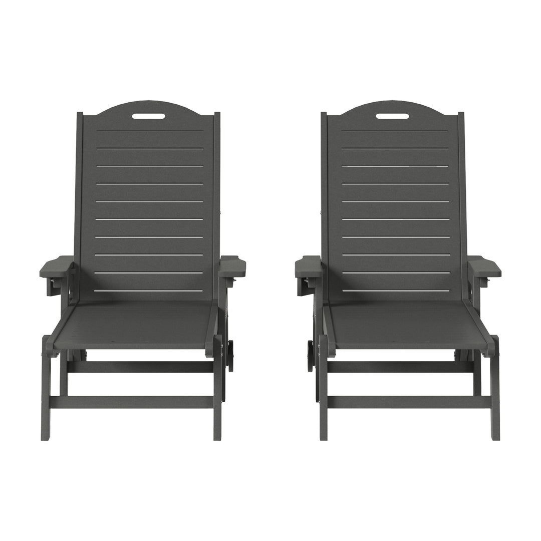 Aruba Outdoor HDPE Patio Chaise Lounges With Wheels & Cup Holder (Set of 2)