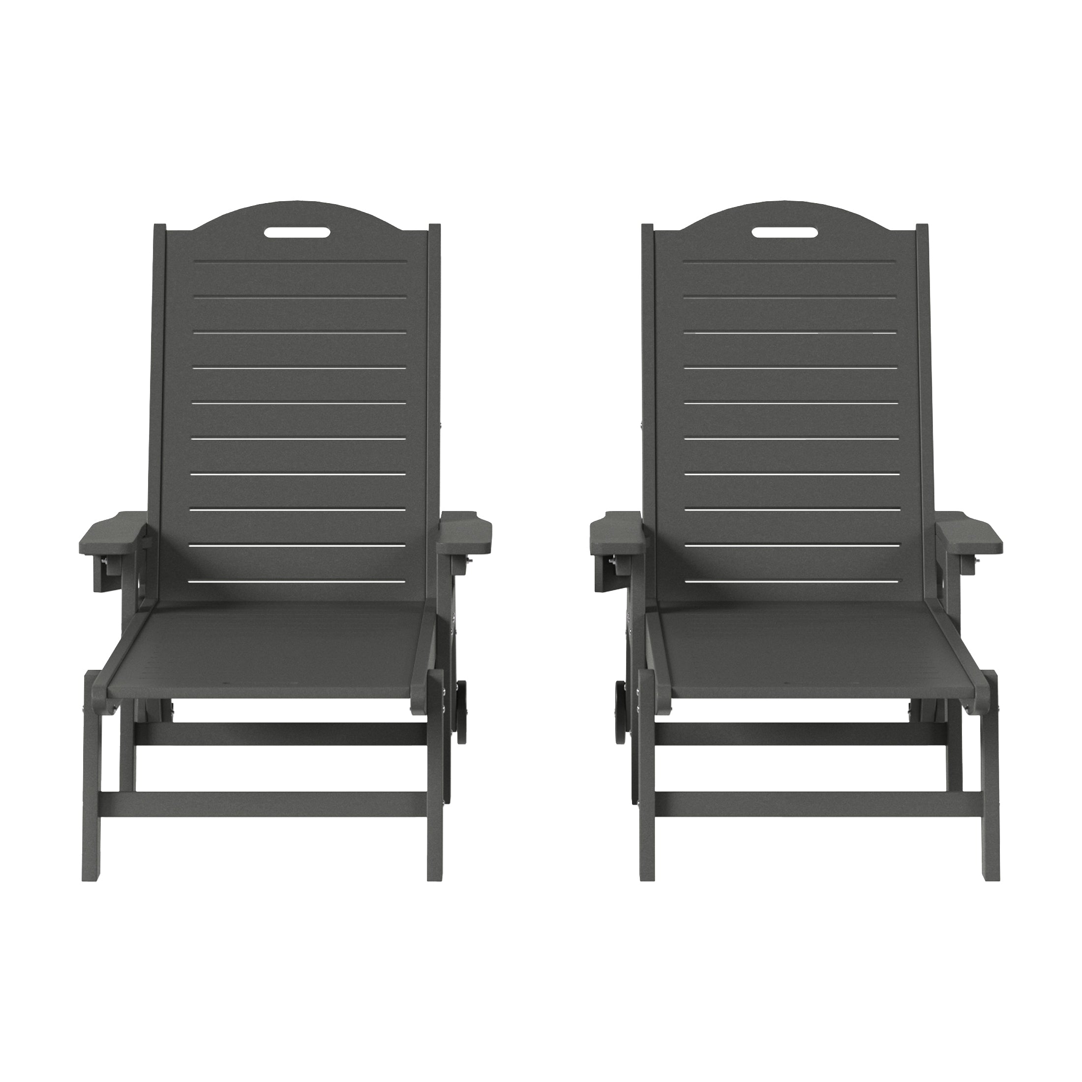 Aruba Outdoor HDPE Patio Chaise Lounges With Wheels & Cup Holder (Set of 2)