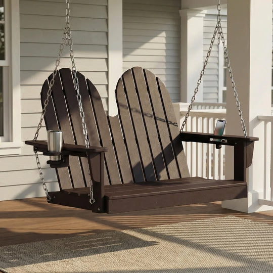 St. Augustine 4ft Outdoor HDPE Poly Farmhouse Hanging Porch Swing With Cup Holders