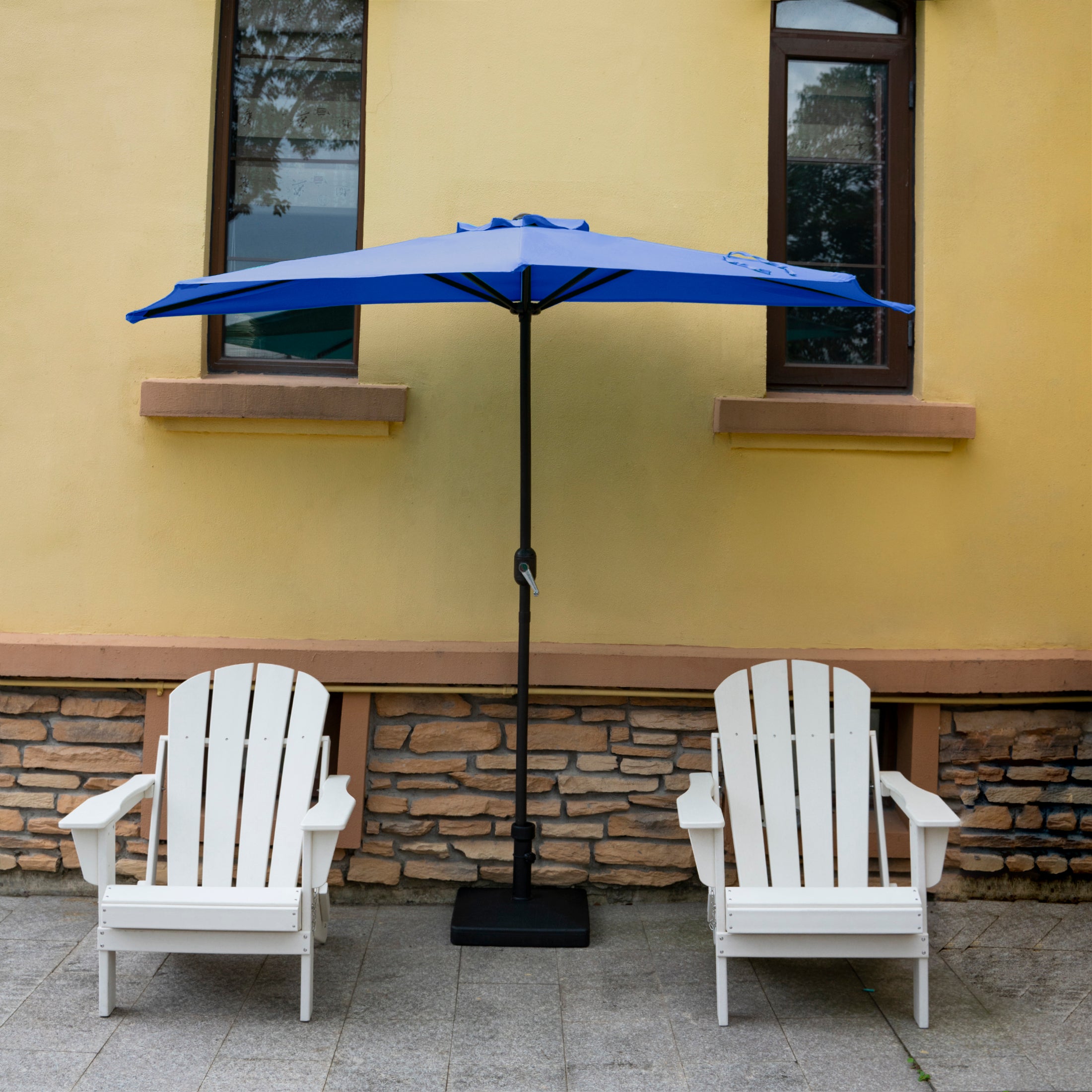 Lanai 9 ft. Aluminum Half Market Crank Lift Patio Umbrella
