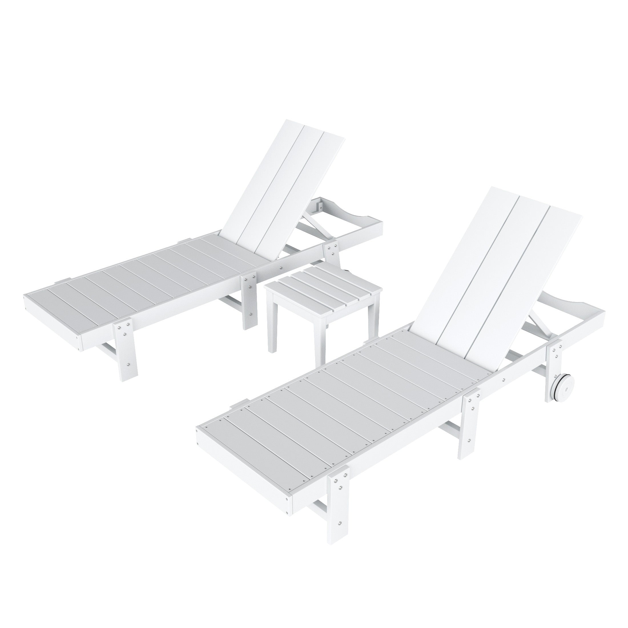 Ashore 3 Piece Modern Poly Reclining Chaise Lounge With Wheels