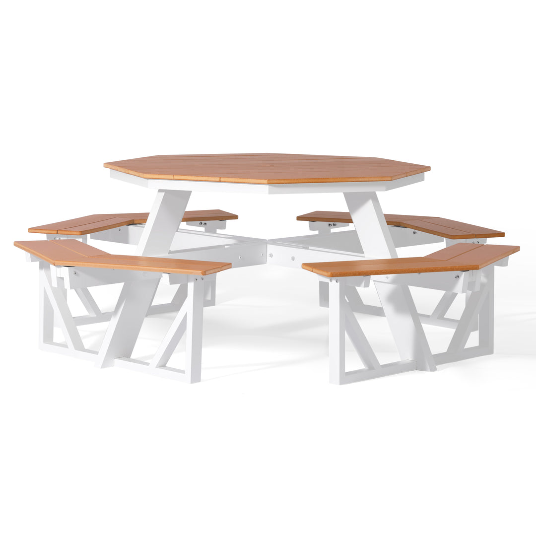 Outdoor 48" HDPE 8-Person Patio Octagon Picnic Table