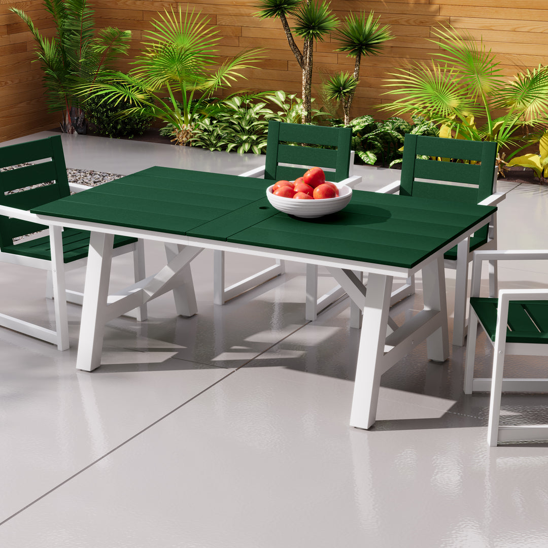Cape May 72" HDPE Rectangle Outdoor Patio Dining Table With Umbrella Hole and Metal Frame