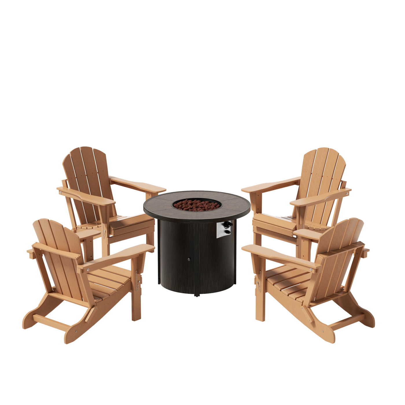 Malibu Outdoor Adirondack Folding Chair With Round Fire Pit Table Set