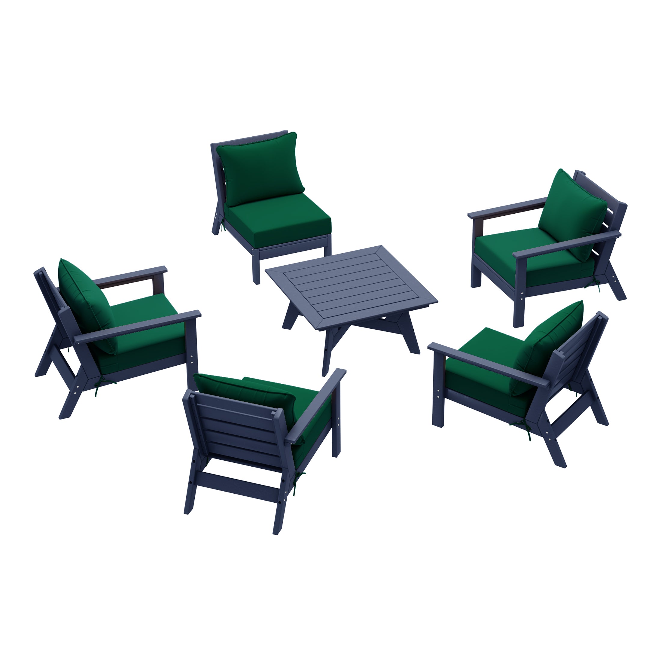 Avalon Outdoor 6-Piece Modular Sectional Patio Furniture Sofa Set in Navy Blue Frame