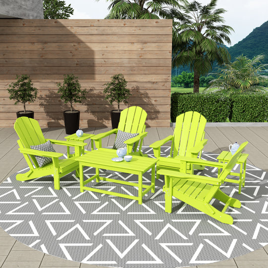 Malibu Westintrends 7-Piece set Outdoor / Patio Adirondack chairs with a Coffee and tWestintrends side tables ( 4 seater )