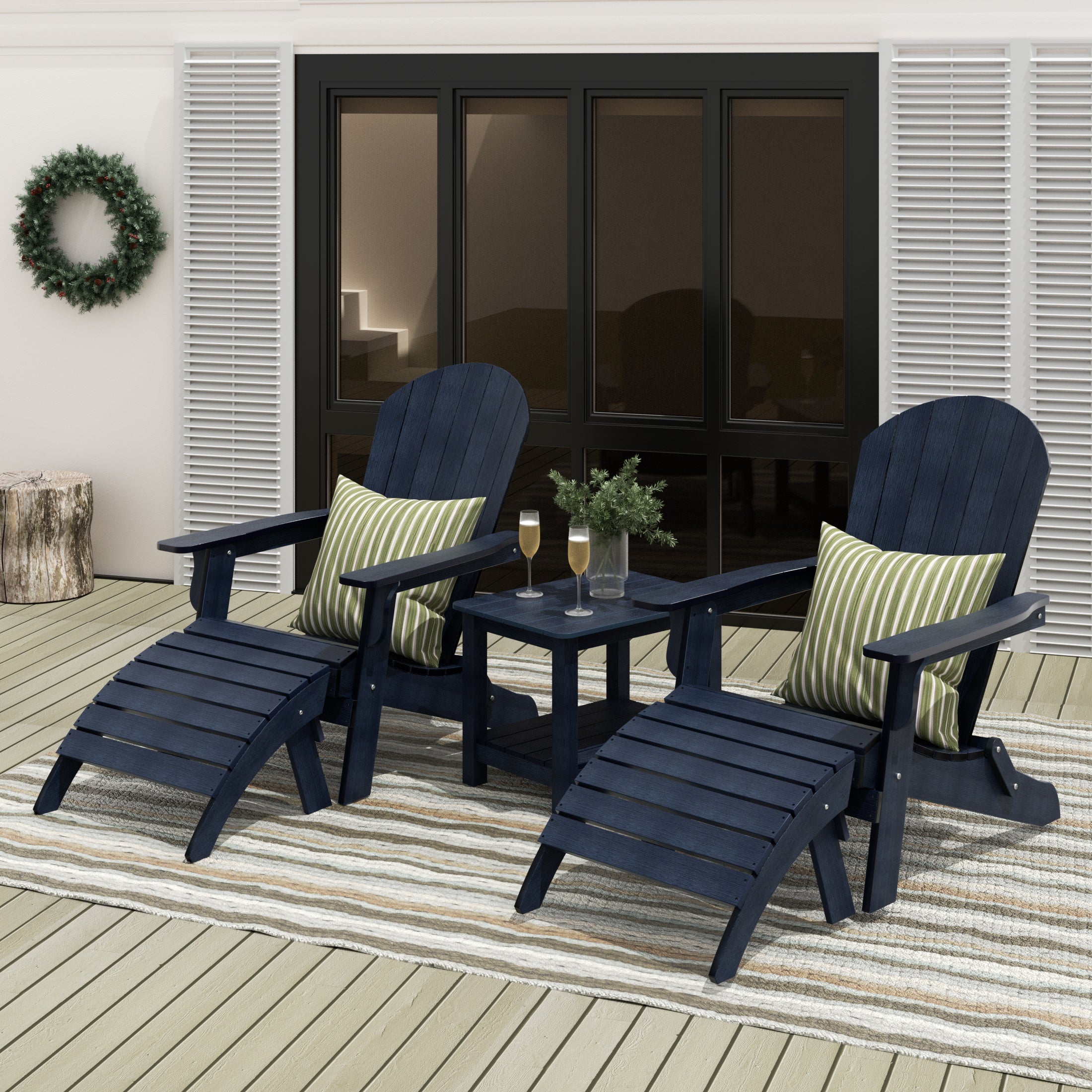 Tuscany 5-Piece Outdoor Folding Adirondack Seashell Chair With Folding Ottoman And Side Table