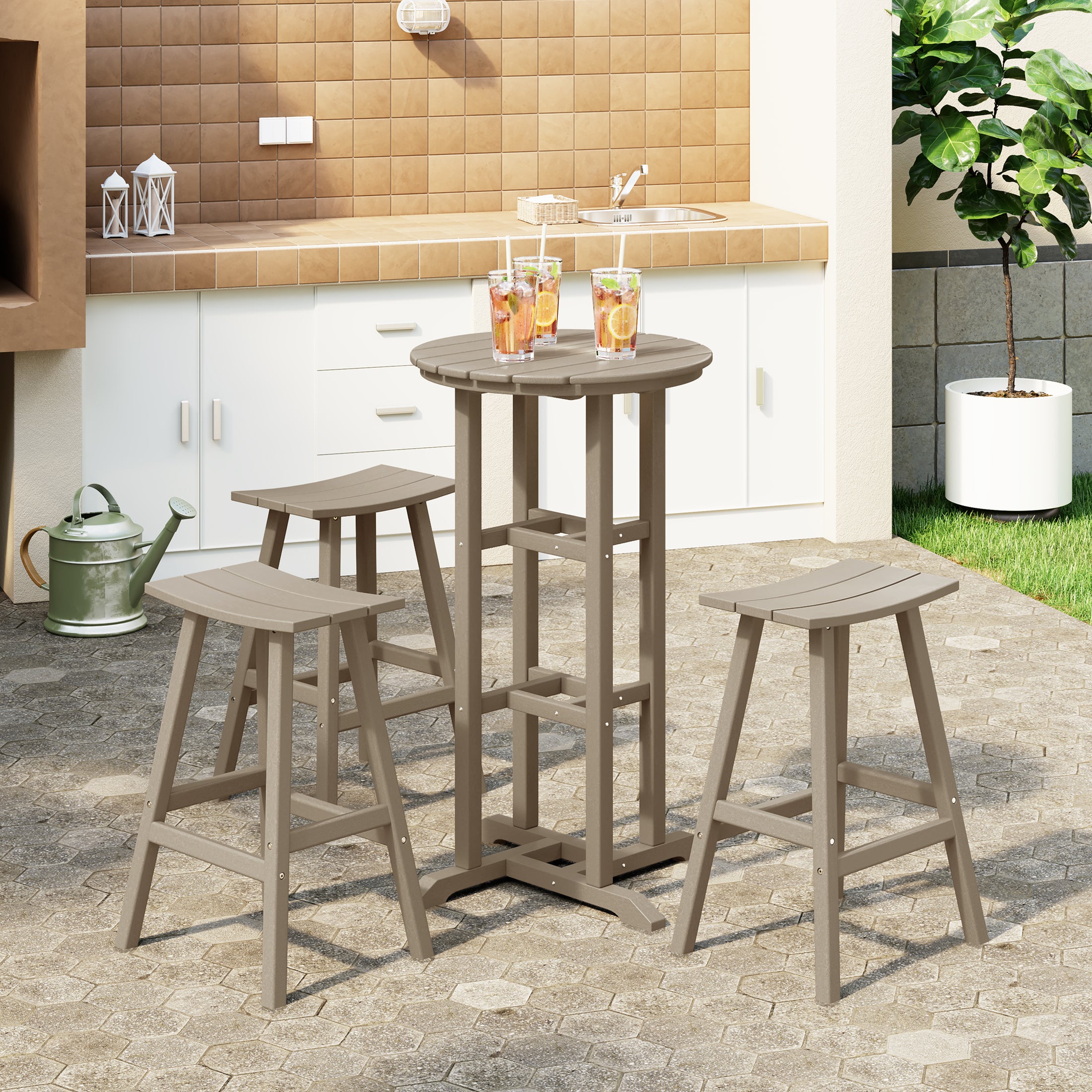 Malibu Outdoor Patio Bar Height Table and Bar Stool 4-Piece Dining Set