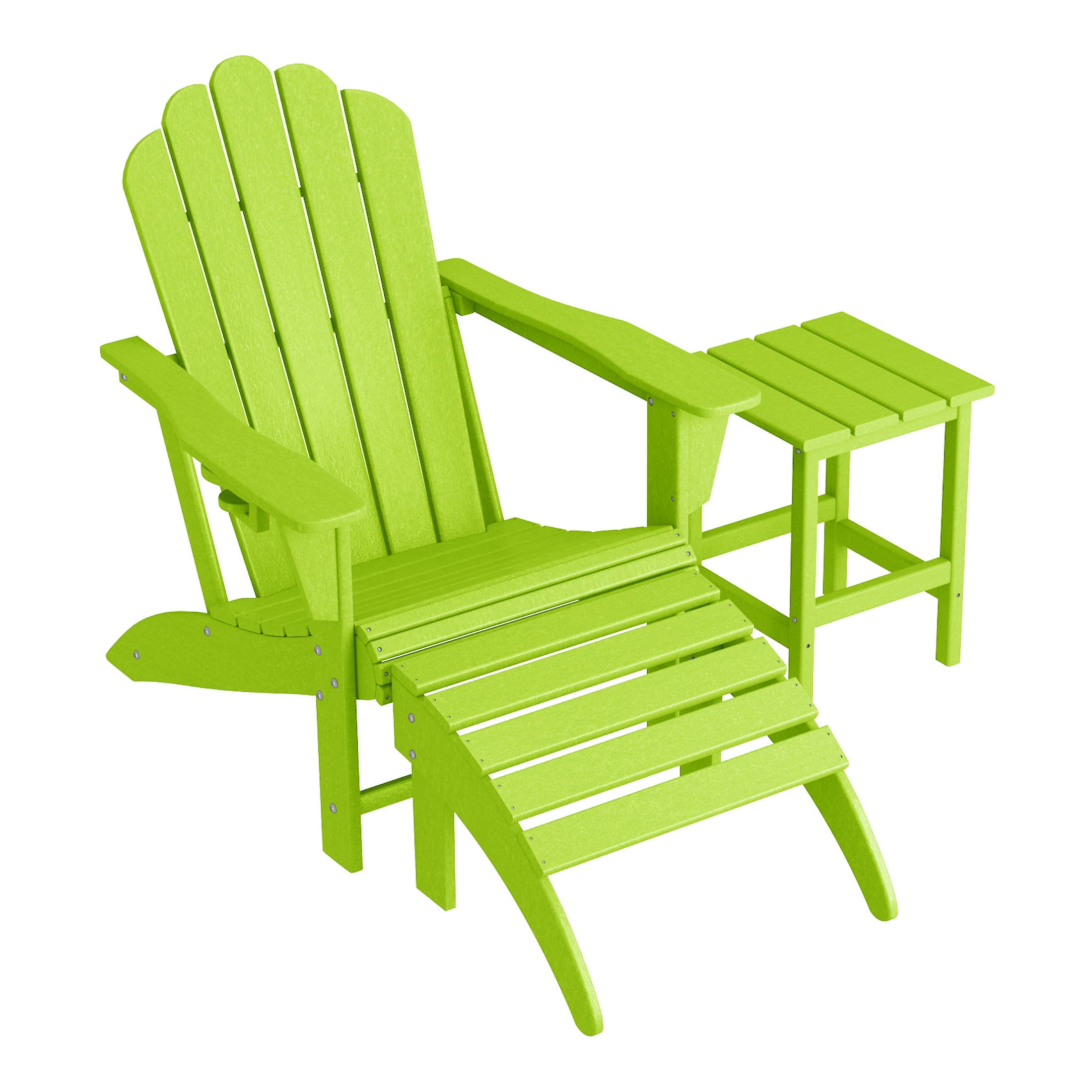 Highland 3-Piece Adirondack Chair with Cup Holder and Folding Ottoman and Table Set