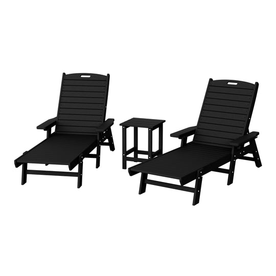 Malibu Poly Reclining Chaise Lounge Set With Table