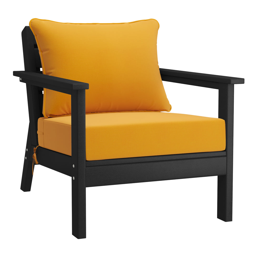 Avalon Outdoor Modern HDPE Patio Club Chairs with Deep Seat Cushions (Set of 2)