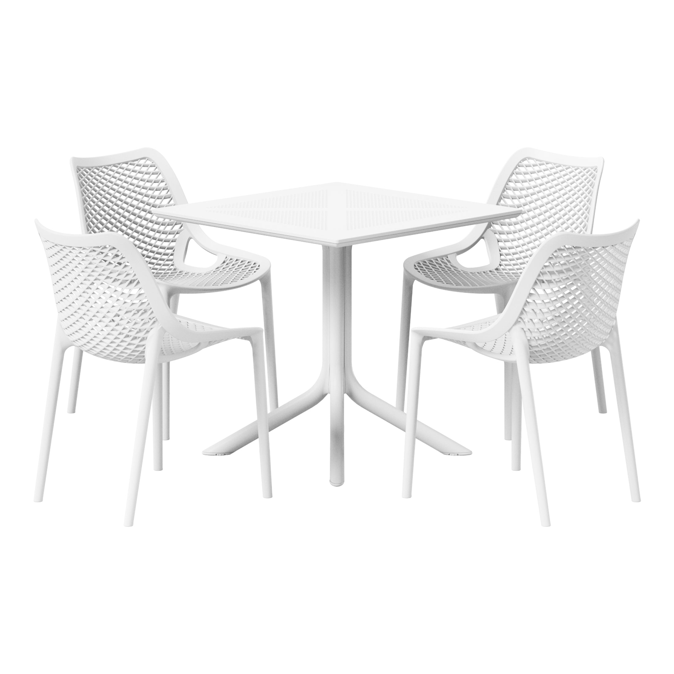 Playa 5-Piece Modern Square Patio Dining Table Set with Stackable Patio Dining Chairs