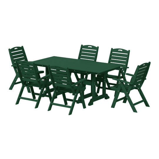 Malibu 7-Piece HDPE Rectangular Patio Dining Table Set with Foldable Chairs
