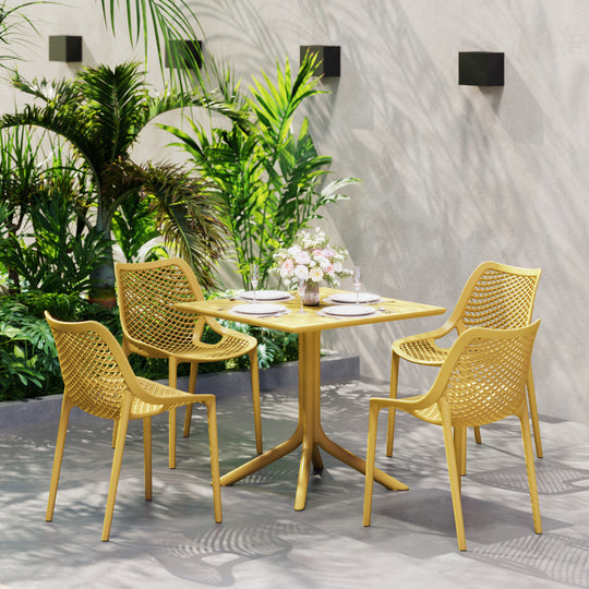 Playa 5-Piece Modern Square Patio Dining Table Set with Stackable Patio Dining Chairs