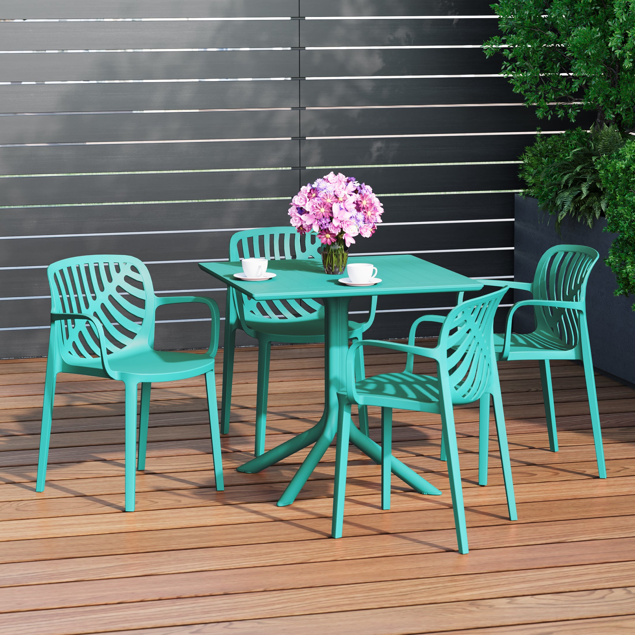 Playa 5-Piece Outdoor Square Patio Dining Table Set with Stackable Patio Dining Chairs