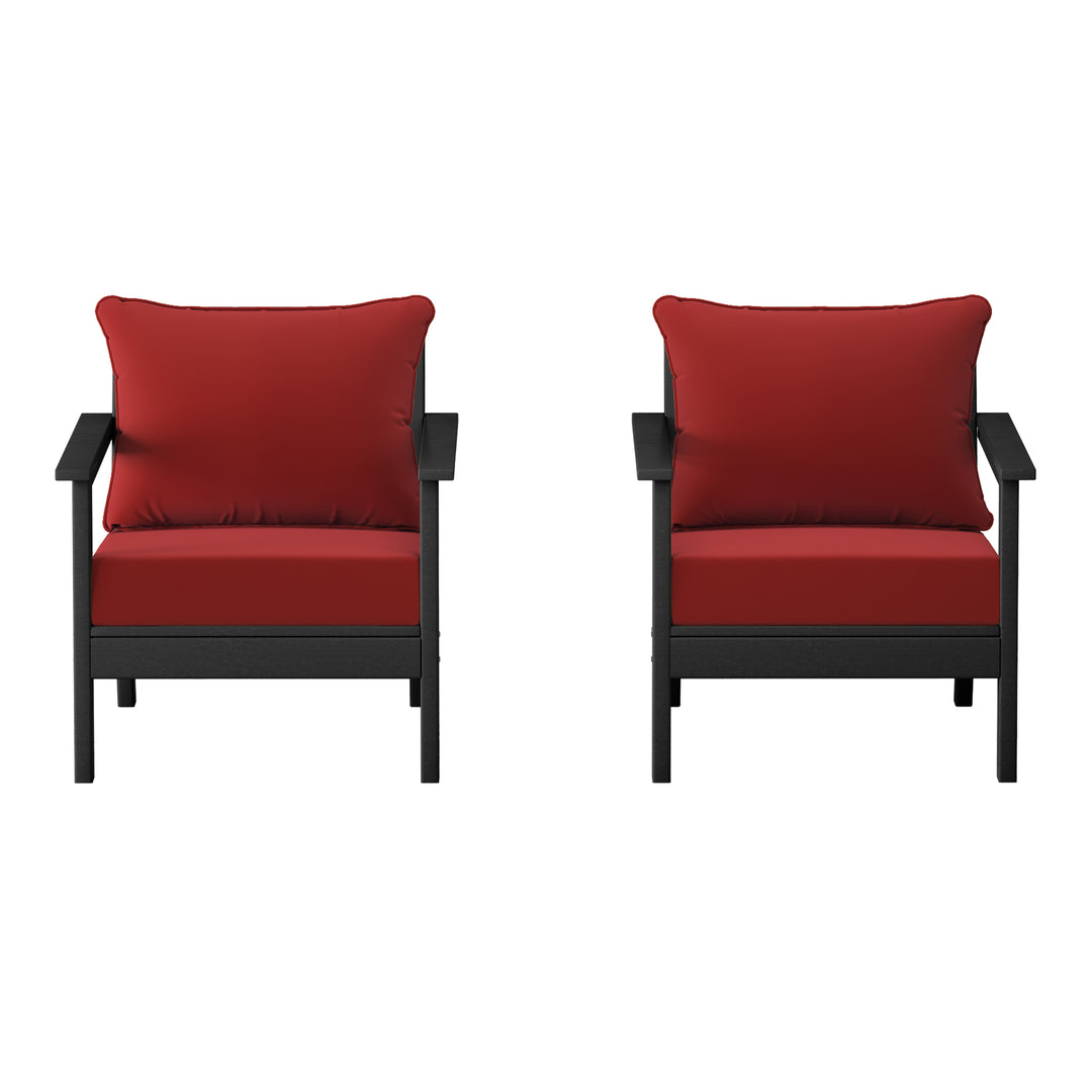 Avalon Outdoor Modern HDPE Patio Club Chairs with Deep Seat Cushions (Set of 2)