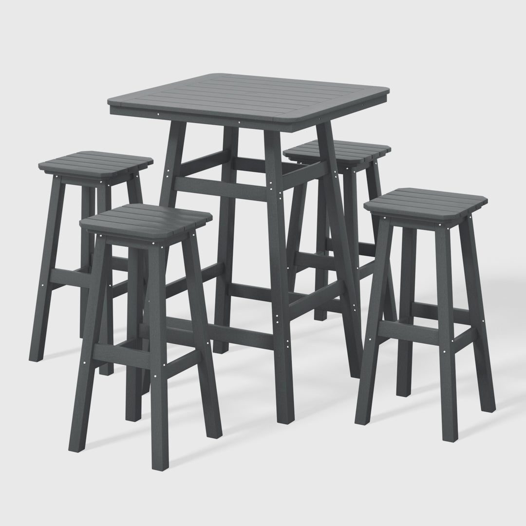 Malibu 5-Piece HDPE Outdoor Patio Dining Bar Bistro Table Set with Bar Stools