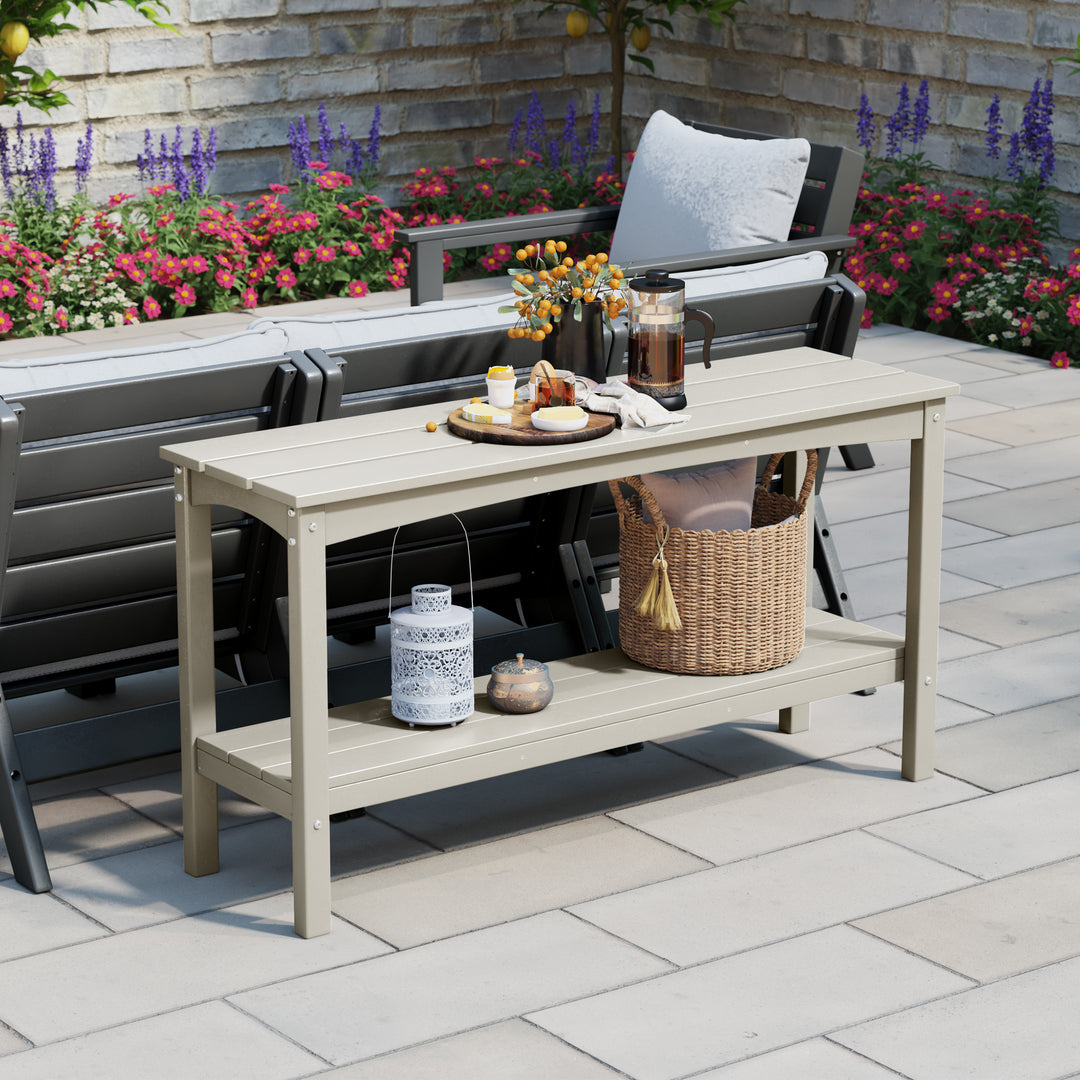 Malibu 55" Outdoor Patio HDPE Adirondack 2-Tier Shelf Console Table