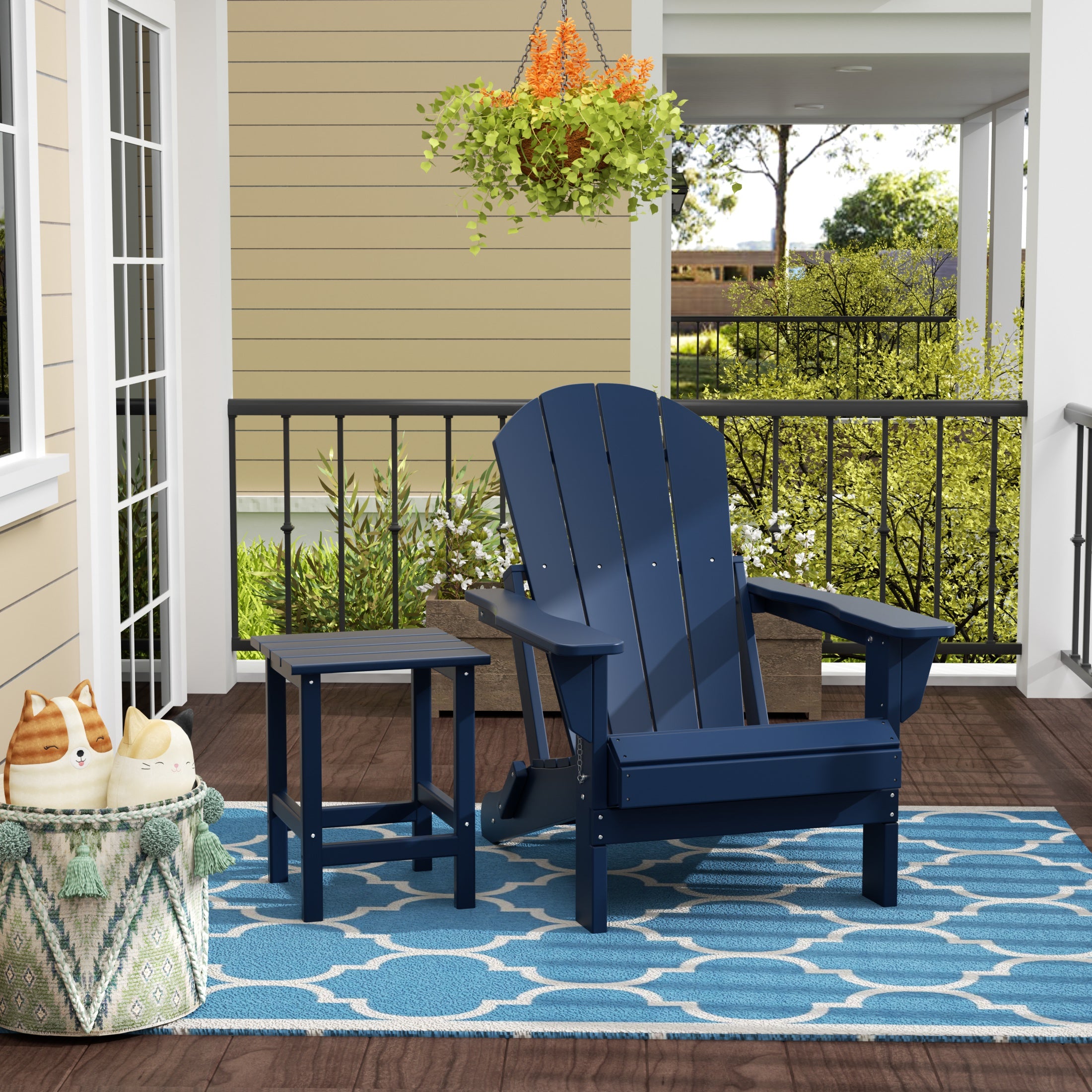 Malibu 2 piece set outdoor folding Poly Adirondack chair with side table