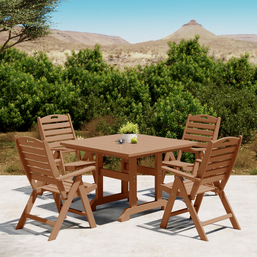 Malibu 5-Piece HDPE Square Patio Dining Table Set with Foldable Chairs