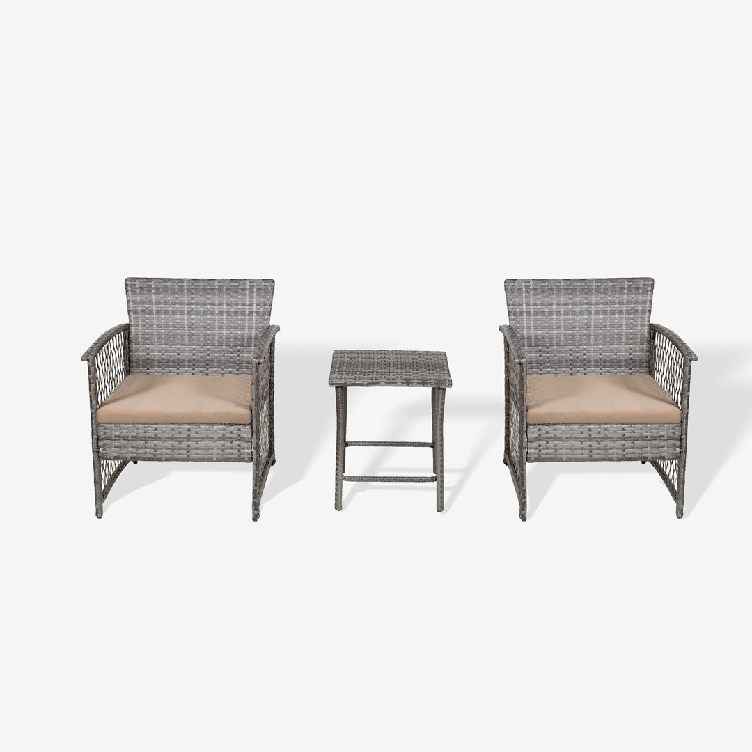 Melvi 3-Piece Outdoor Patio Wicker Conversation Set, Gray