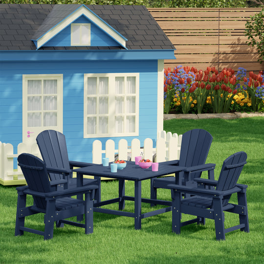 Malibu Kids 5-Piece HDPE Outdoor Square Patio Dining Table and Chairs Set