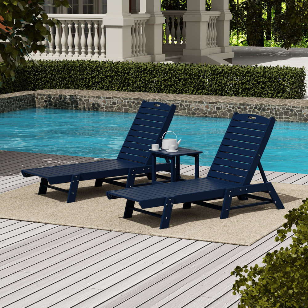 Malibu 3-Piece Poly Reclining Outdoor Patio Chaise Lounge Chair with Side Table Set