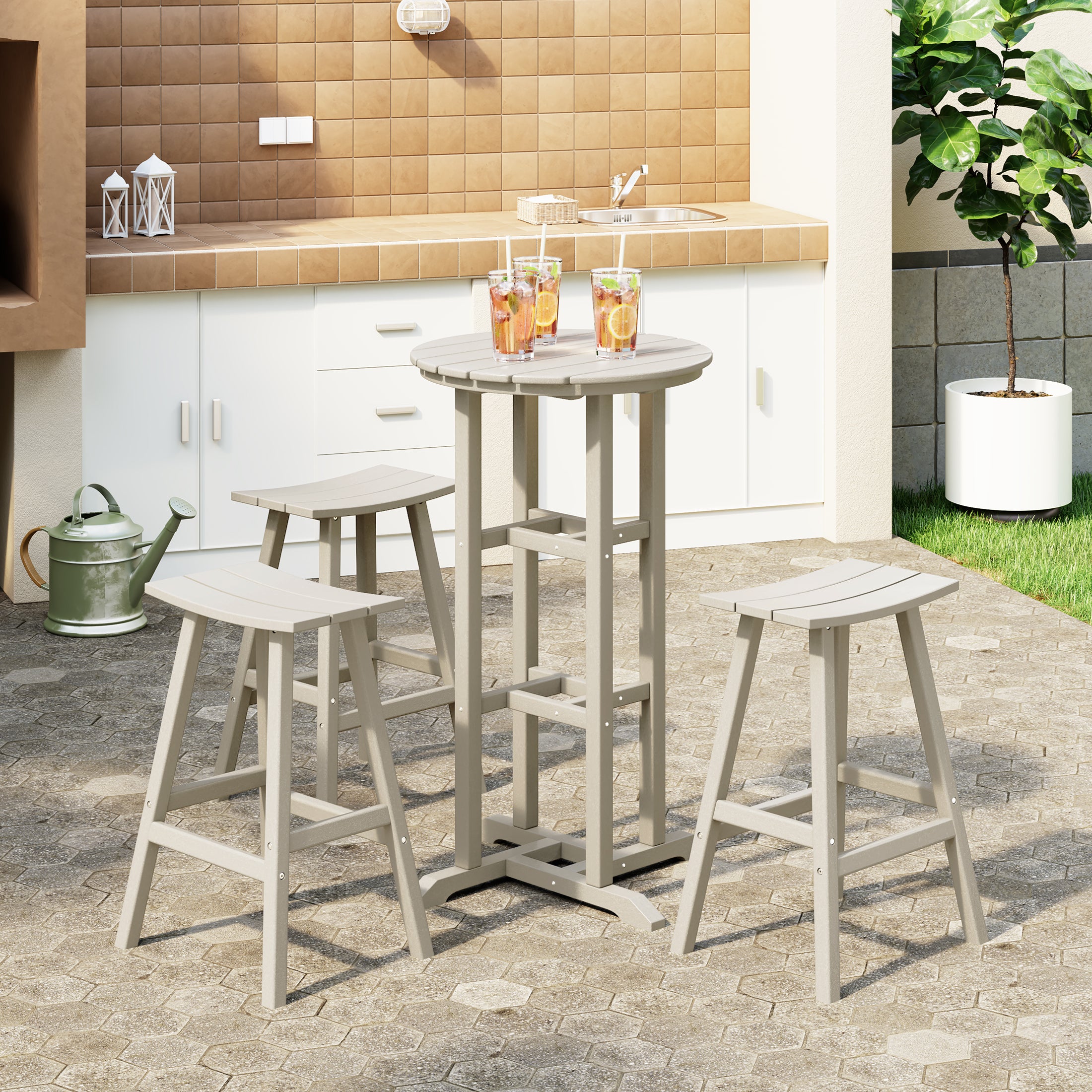 Malibu Outdoor Patio Bar Height Table and Bar Stool 4-Piece Dining Set