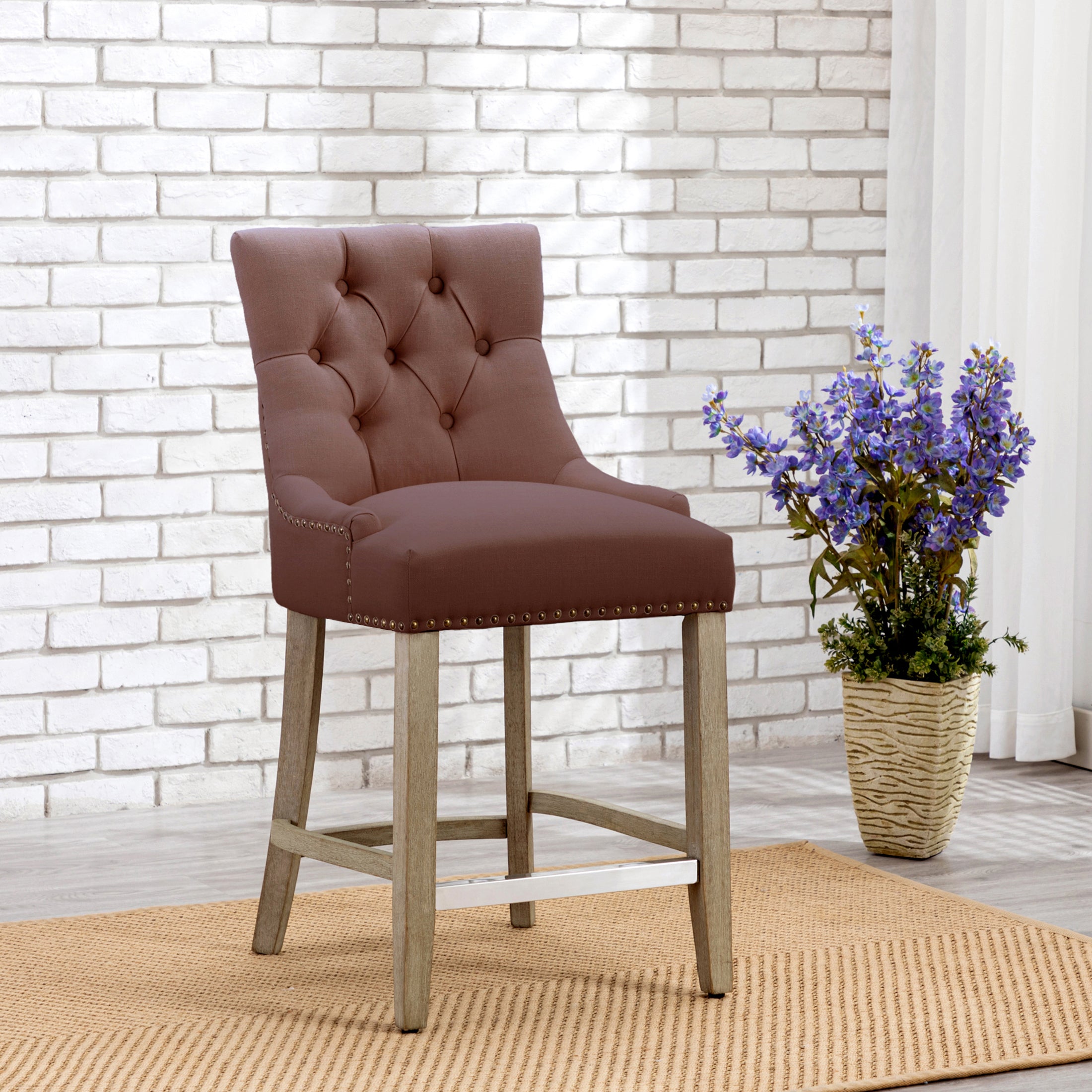 Hayes 24" Upholstered Wood Bar Stool with Tufted Back