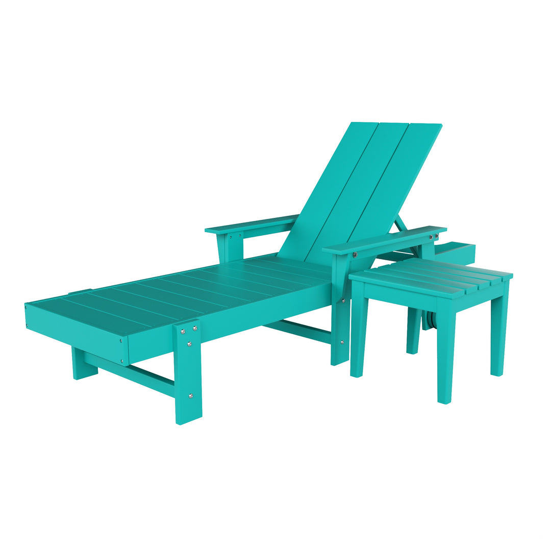 Ashore Modern Reclining Chaise Lounge with Side Table 2-Piece Set