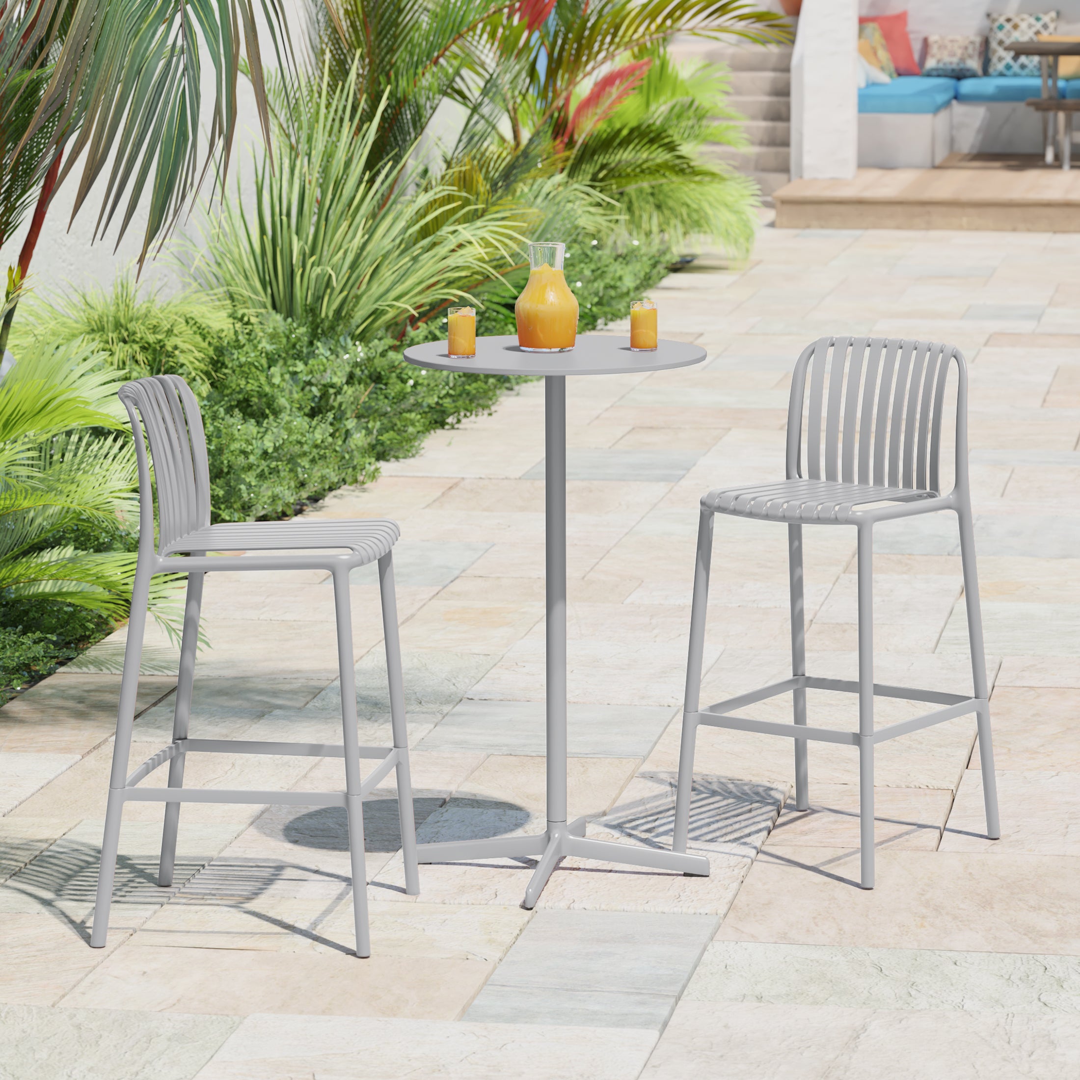 Playa 29.5" Outdoor Modern Polypropylene Plastic Patio Bar Height Stools (Set of 2)