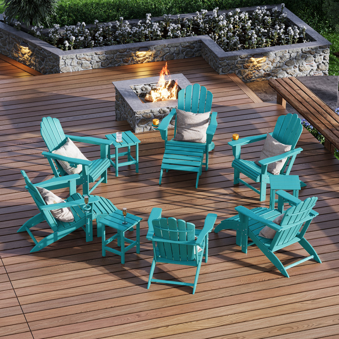 Highland 12-Piece HDPE Outdoor Patio Furniture Adirondack Chair Conversation Table Set