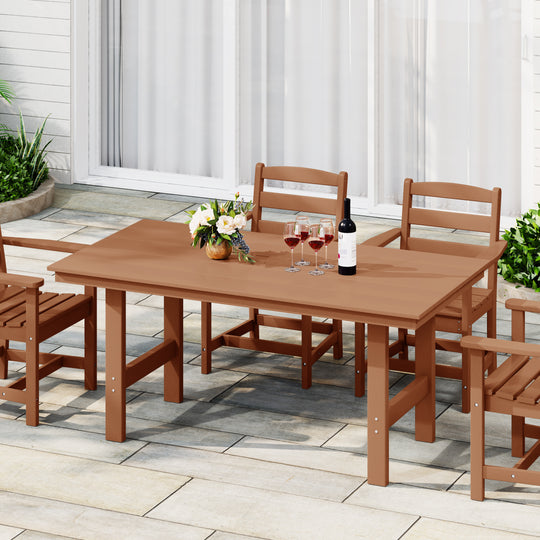 Ashore Outdoor Modern HDPE 66" Wide Rectangle Patio Dining Table for 6
