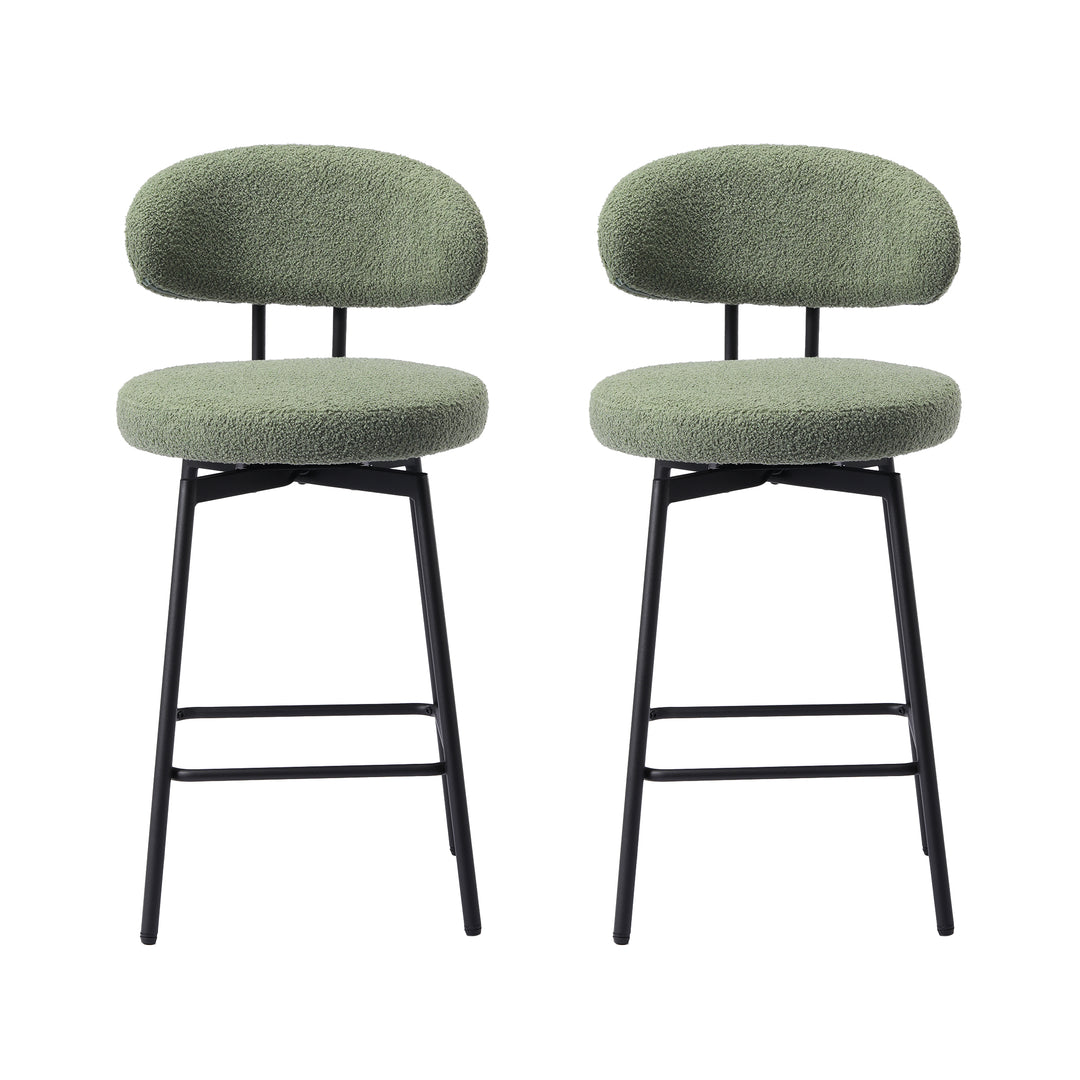 Alexandria Modern Upholstered Sherpa Fabric Counter Height Bar Stools with Back (Set of 2)