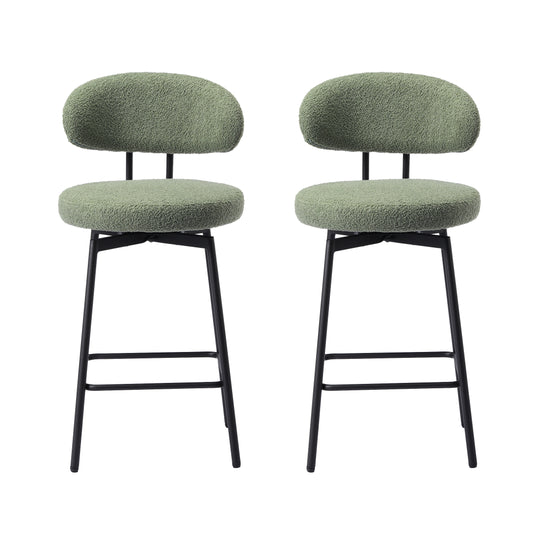 Alexandria Modern Upholstered Sherpa Fabric Counter Height Bar Stools with Back (Set of 2)