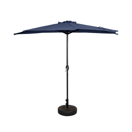 Lanai 9 ft. Aluminum Half Market Crank Lift Patio Umbrella with Bronze Round Base