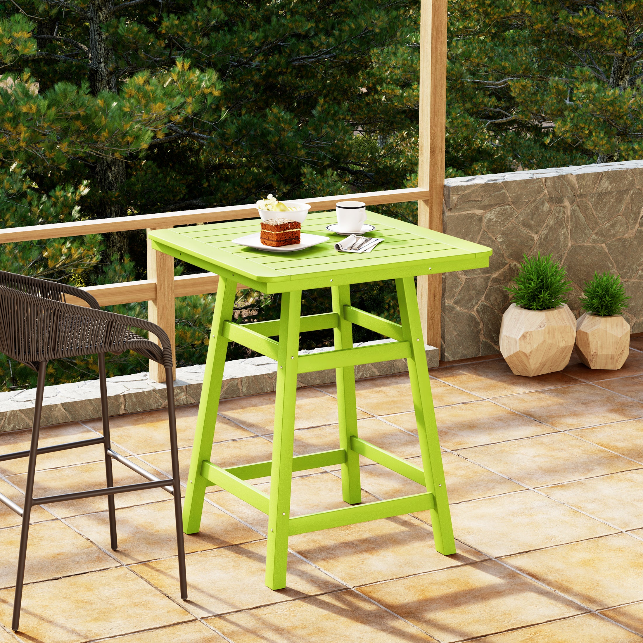 Malibu 30" Square Outdoor Patio Counter High Bistro Bar Table With Umbrella Hole
