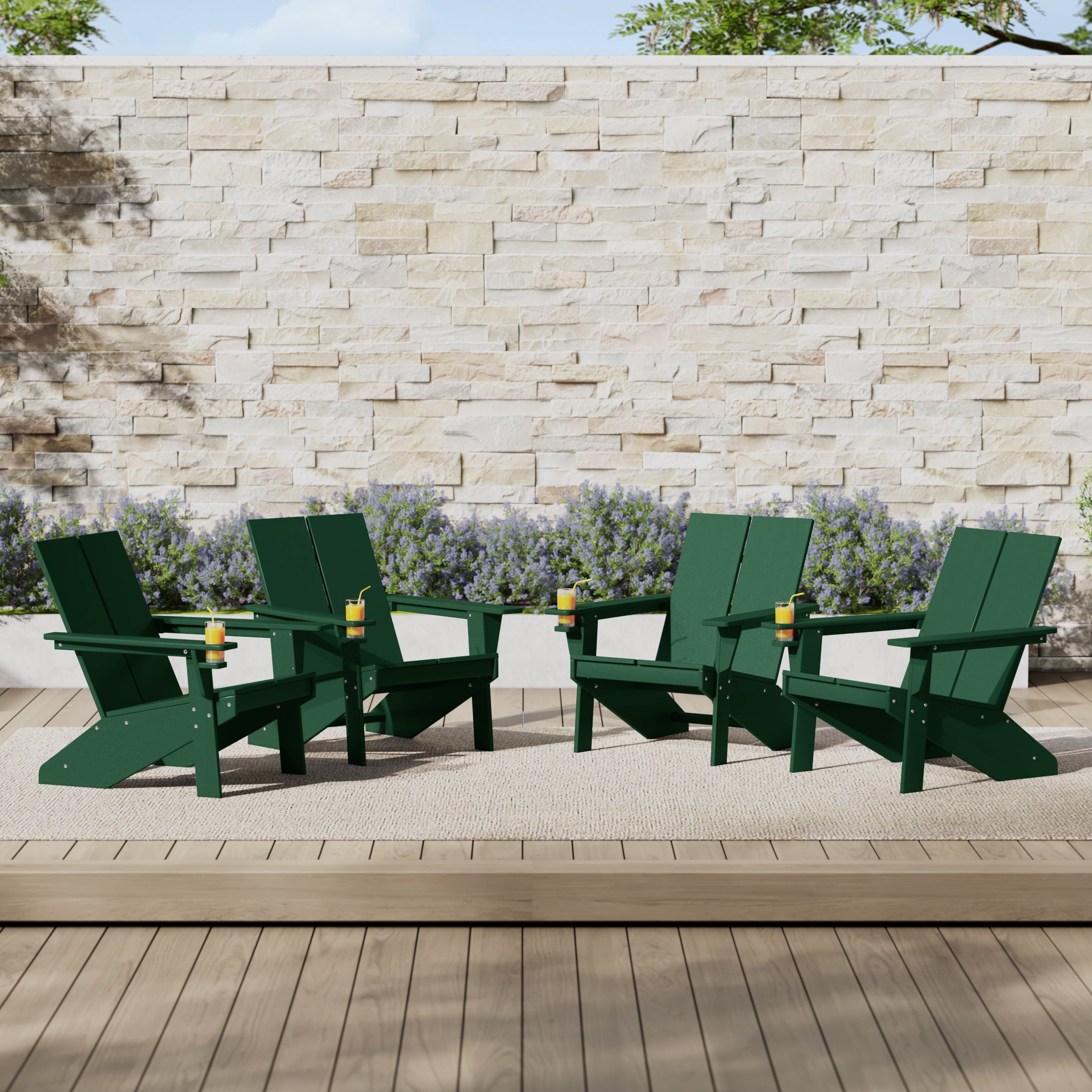 Riviera Outdoor HDPE Modern Adirondack Chair with Cup Holder (Set of 4)