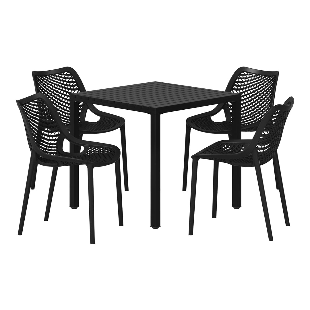 Playa 5-Piece Outdoor Patio Metal Frame Dining Table Set with Stackable Patio Dining Chairs