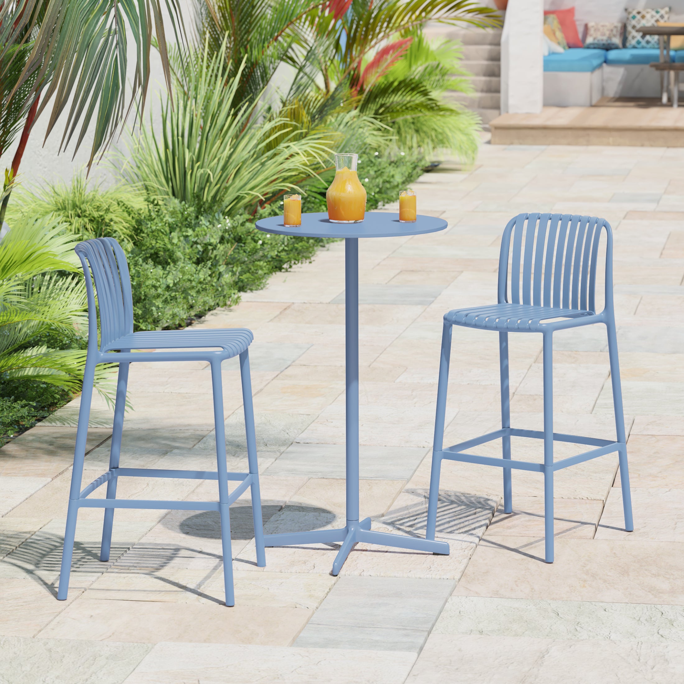 Playa 29.5" Outdoor Modern Polypropylene Plastic Patio Bar Height Stools (Set of 2)